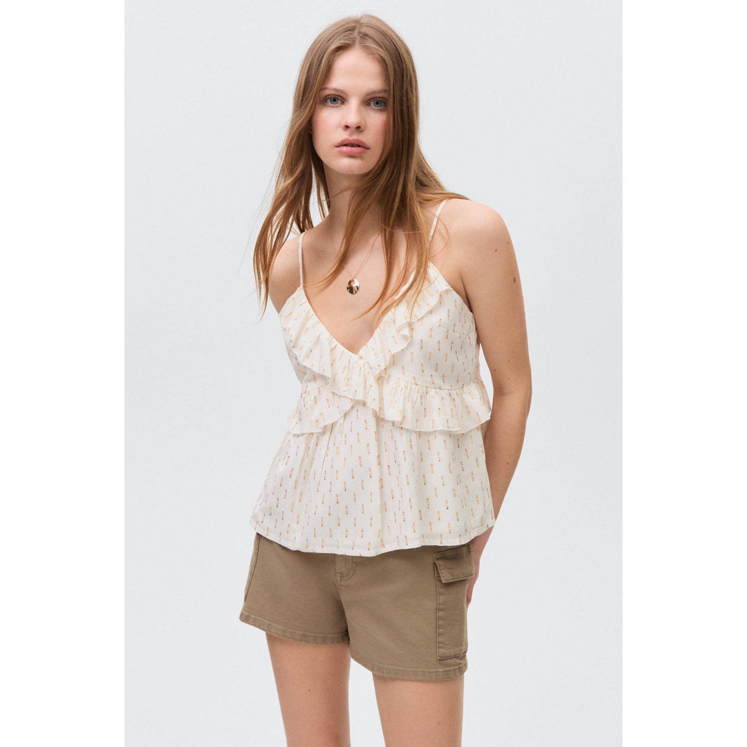 MANGO TEEN mouwloze top beige met glitter