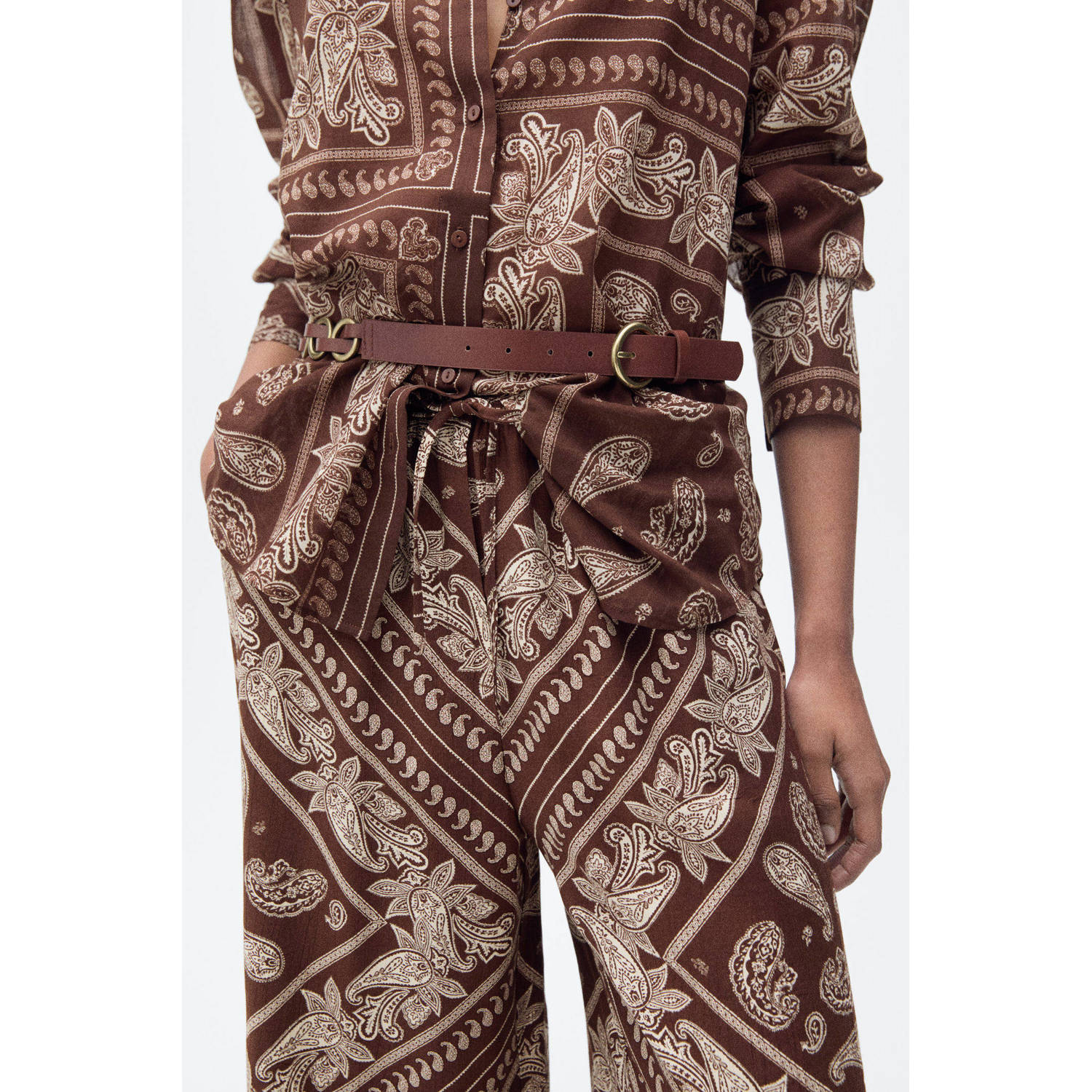 Mango wide leg regular waist broek bruin
