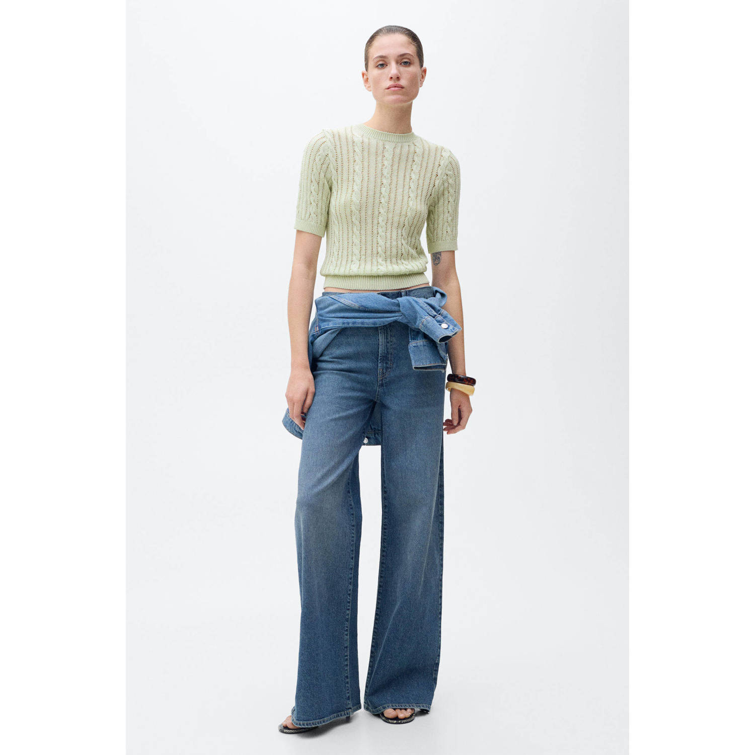 Mango top lichtgroen met kabels