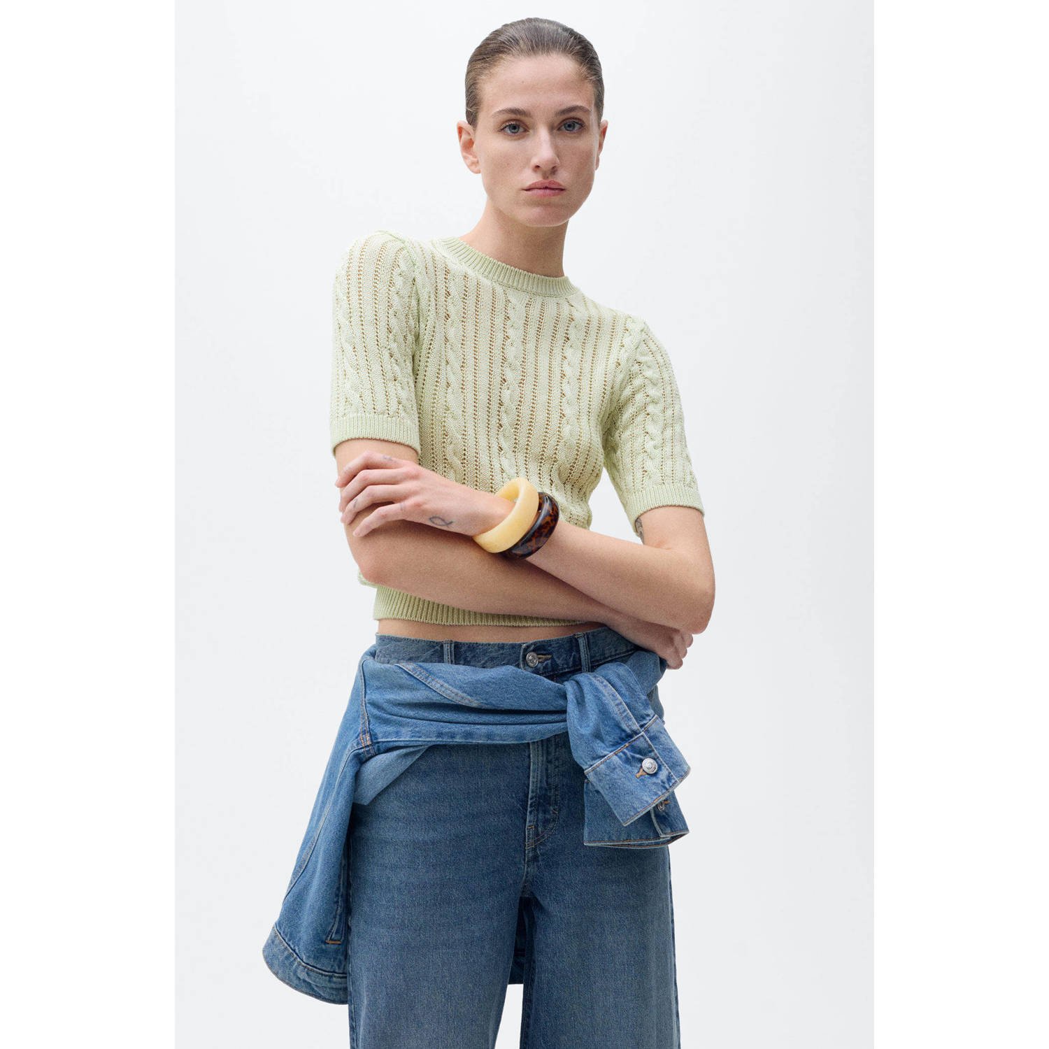Mango top lichtgroen met kabels