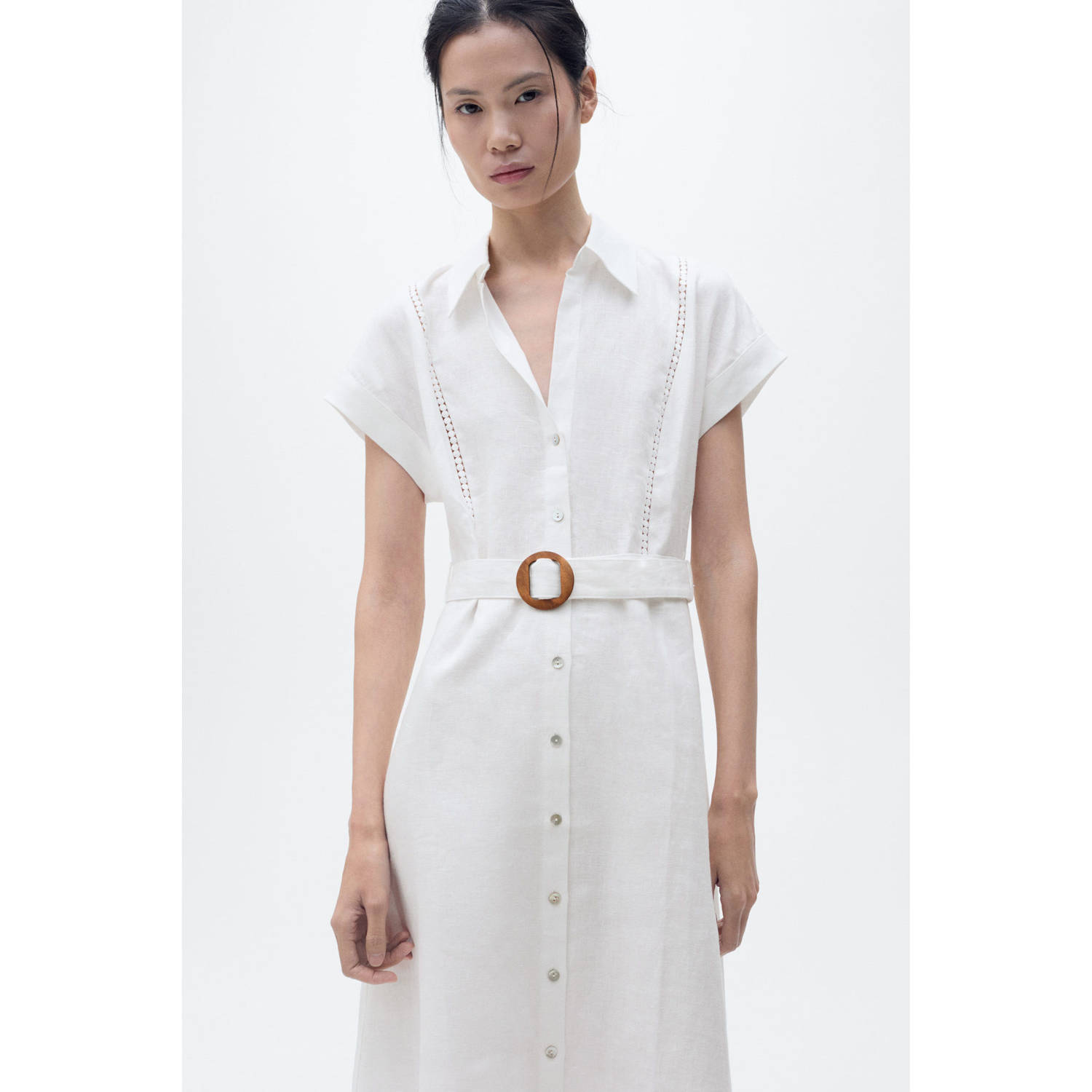 Mango linnen midi jurk wit