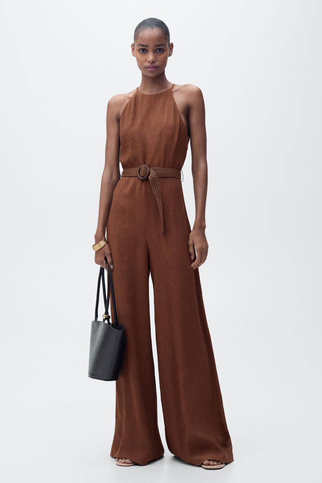 Mango wide leg jumpsuit bruin