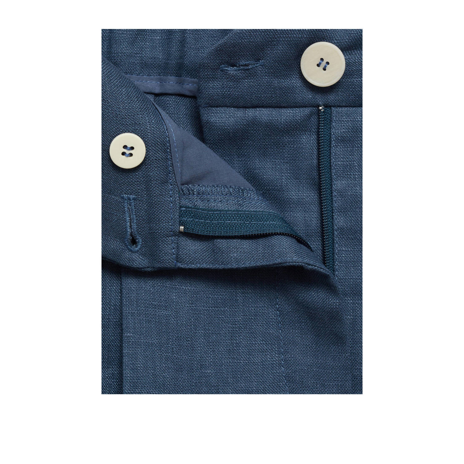 Mango linnen straight high waist pantalon blauw