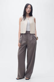 thumbnail: Beige dames Mango linnen gilet broderie met effen en ronde hals
