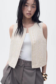 thumbnail: Mango linnen gilet beige broderie