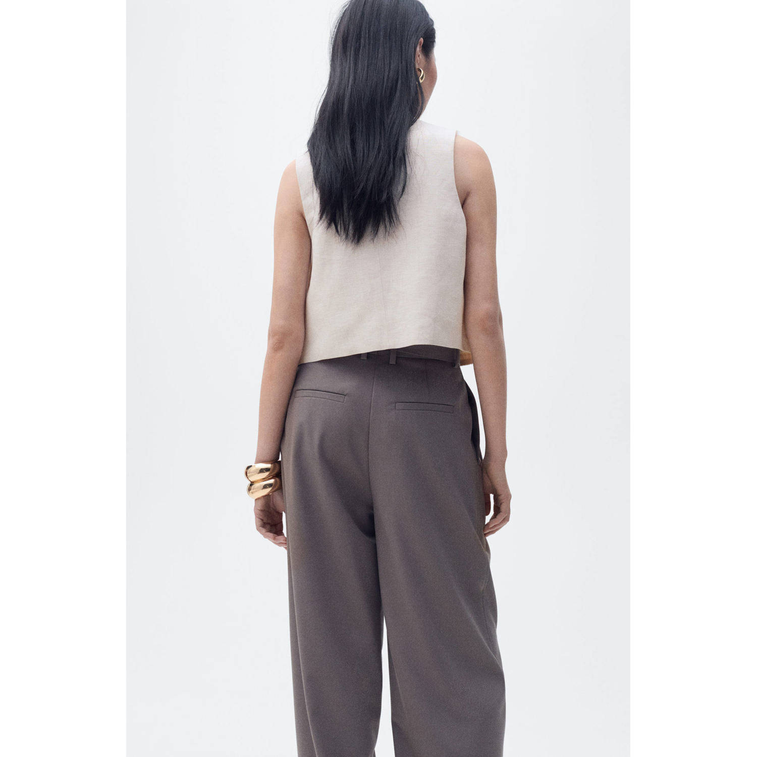 Mango linnen gilet beige broderie