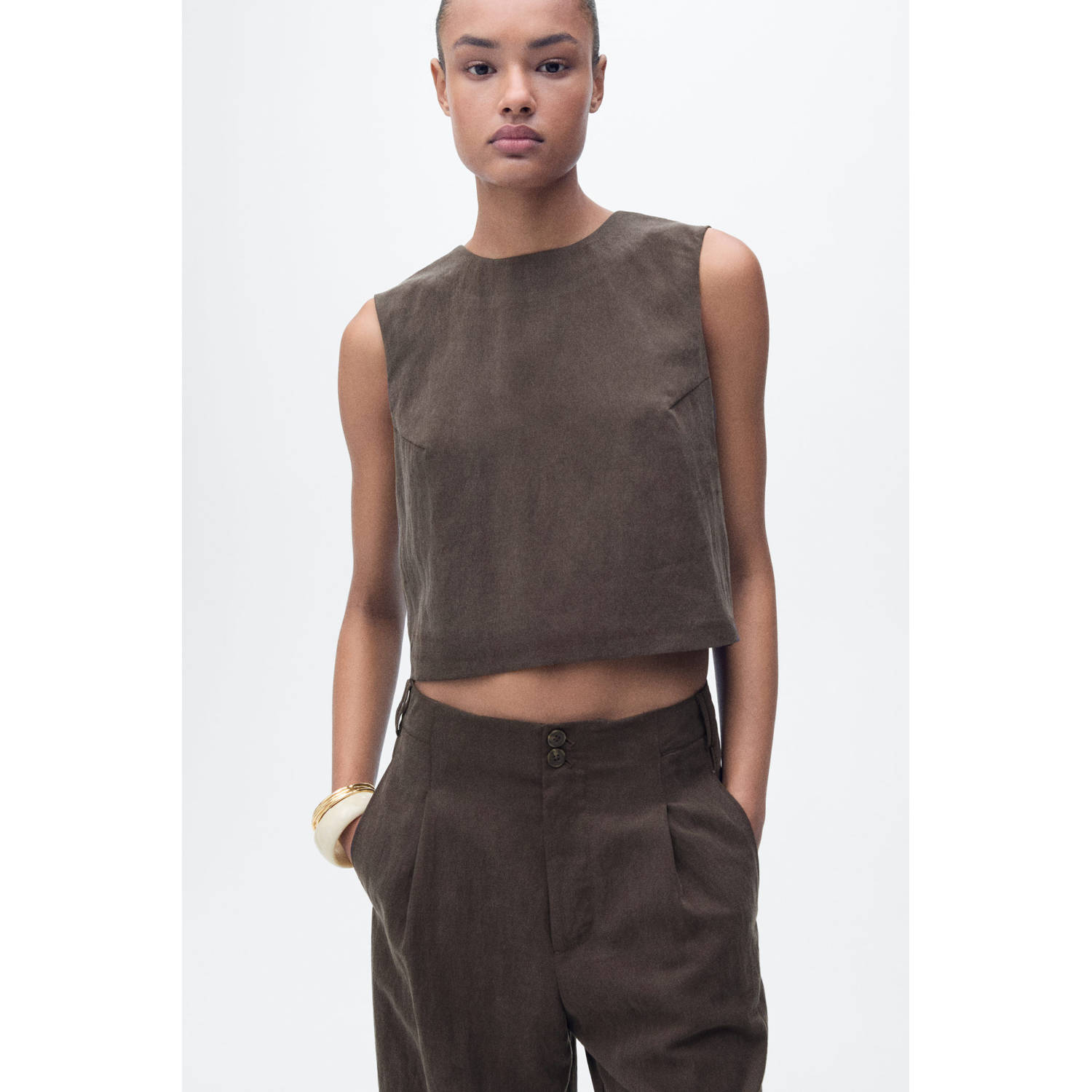 Mango rechtvallend regular waist pantalon bruin