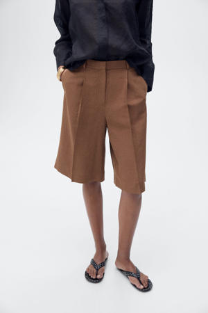 linnen regular waist casual short bruin
