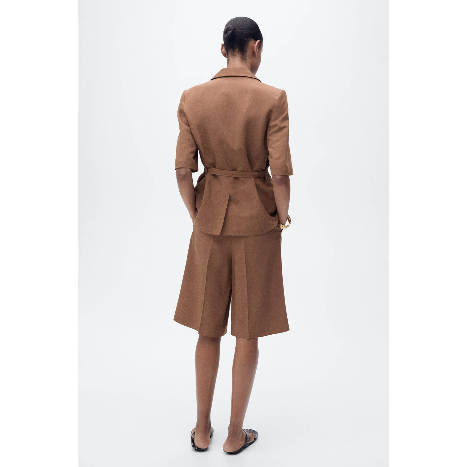 Mango linnen regular waist casual short bruin