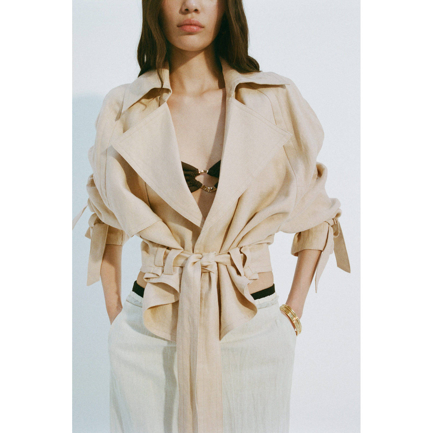 Mango linnen trenchcoat beige