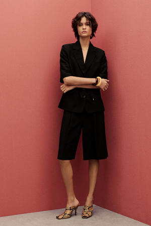 linnen regular waist casual short zwart