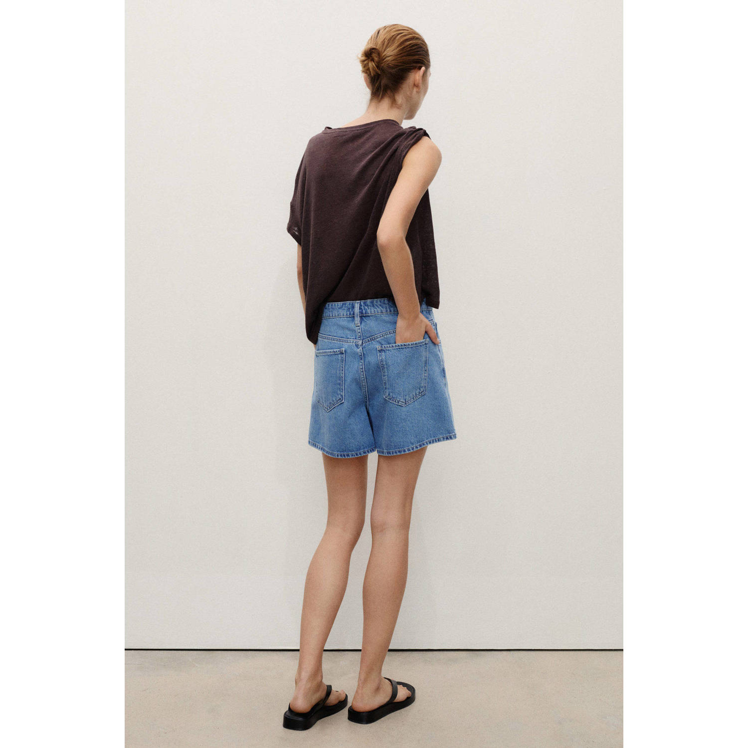 Mango denim straight regular waist denim short medium blue denim