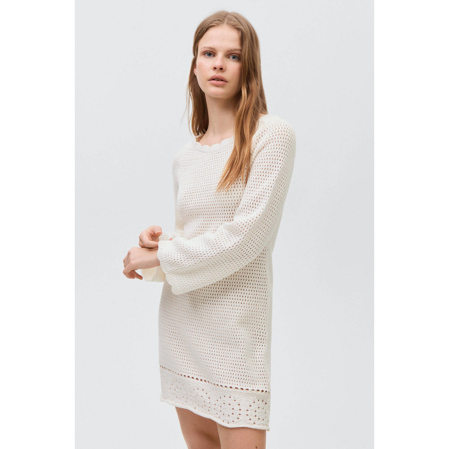 MANGO TEEN korte jurk gebreid ecru