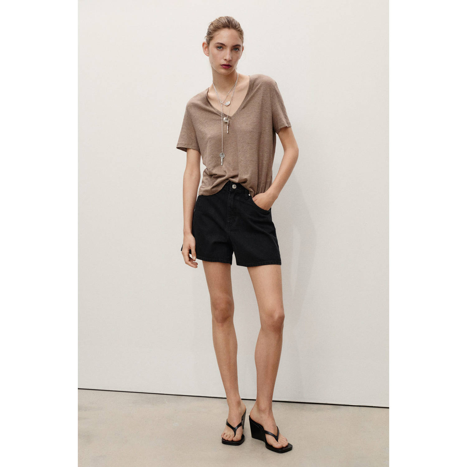 Mango denim straight regular waist denim short black denim