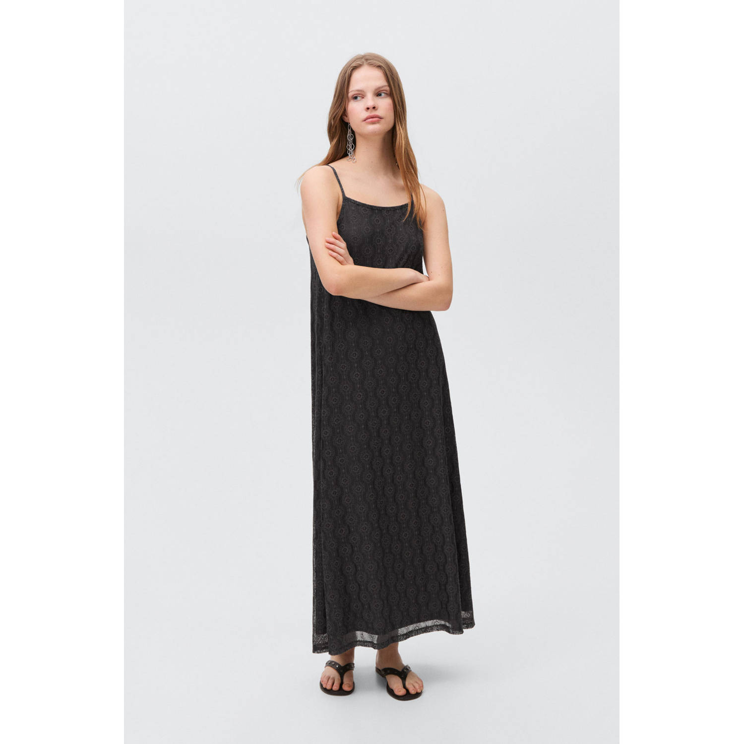 MANGO TEEN maxi jurk met open breisel antraciet
