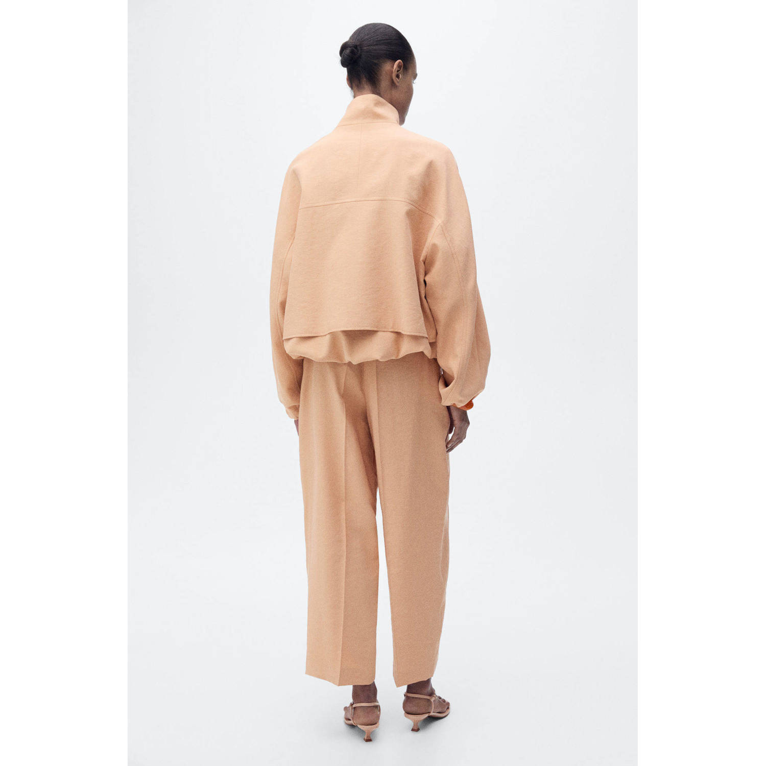 Mango wide leg regular waist broek camel