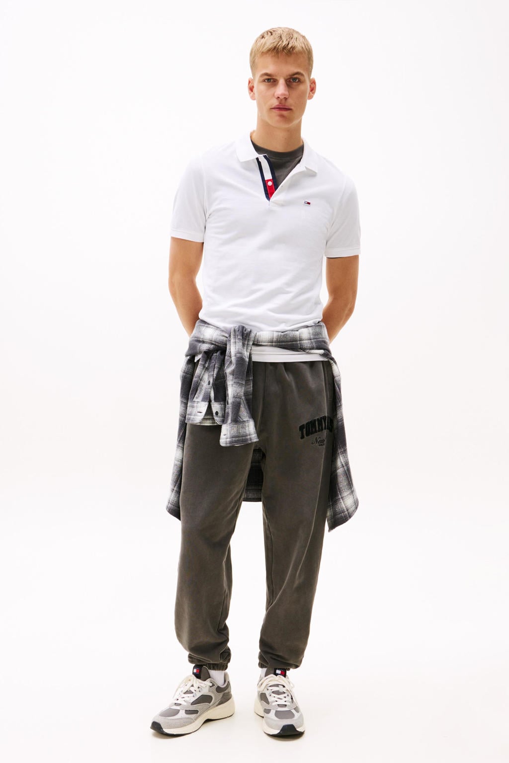 Witte heren Tommy Jeans slim polo van katoen met logo dessin, korte mouwen en pique