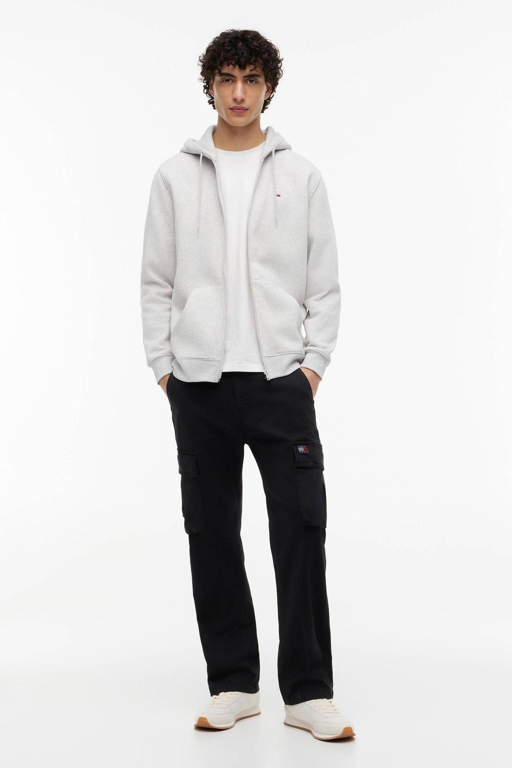Grijze heren Tommy Jeans sweatvest van katoen met effen, lange mouwen, capuchon en ritssluiting