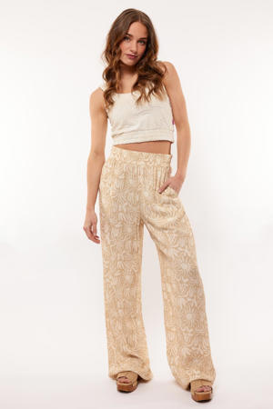 wide leg regular waist broek beige