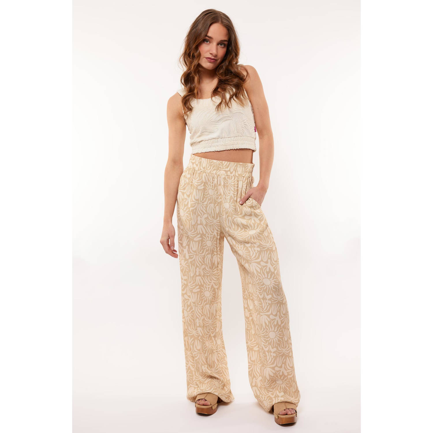 FLURESK wide leg regular waist broek beige