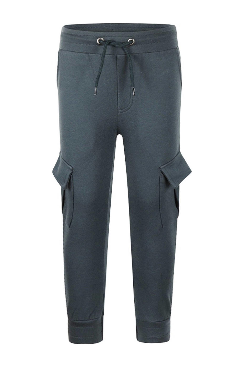 Antraciete jongens Koko Noko regular casual broek van stretchkatoen met elastische tailleband met koord en effen