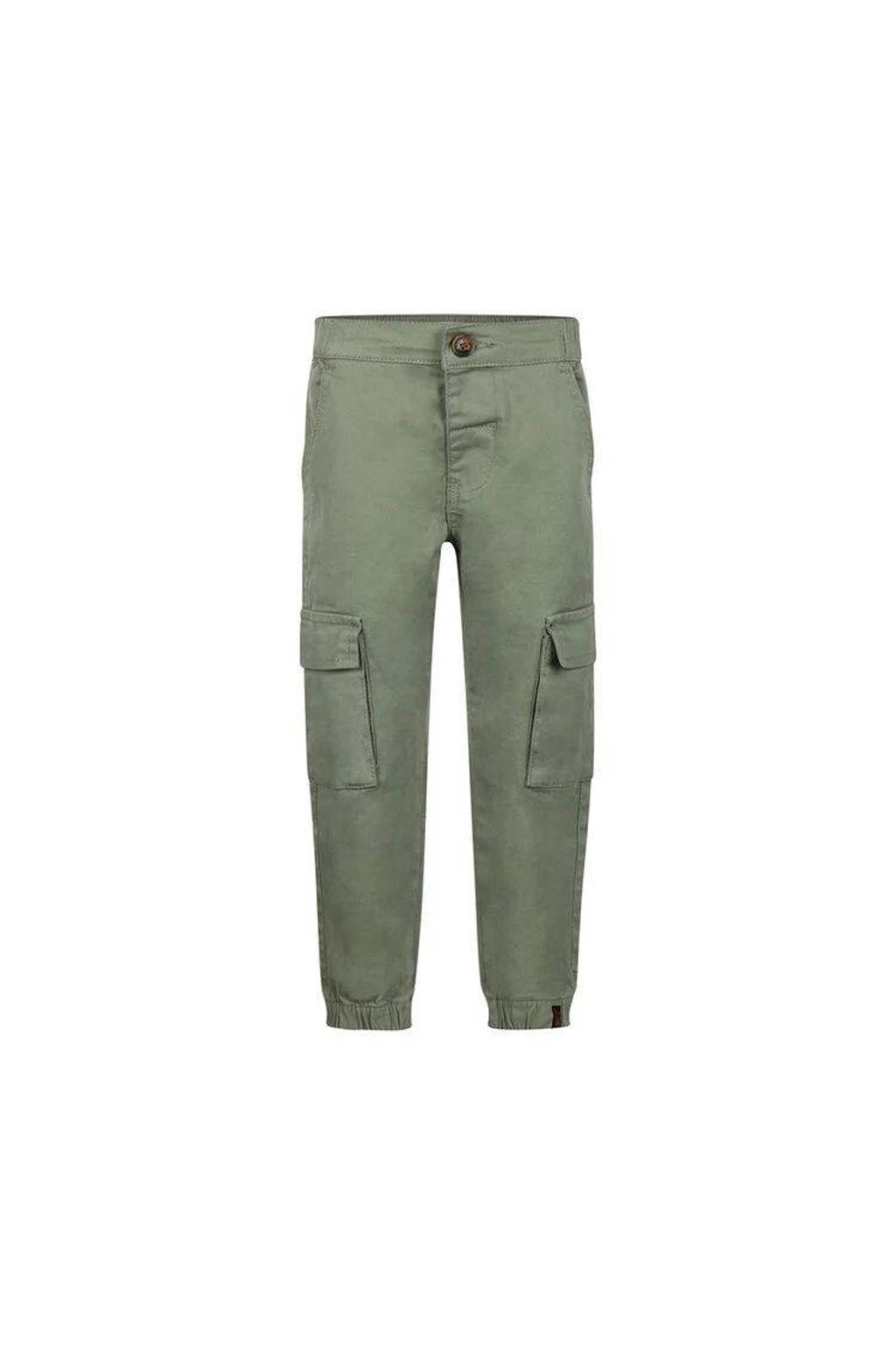 Groene jongens Koko Noko loose casual broek van katoen met regular waist, rits- en knoopsluiting en effen