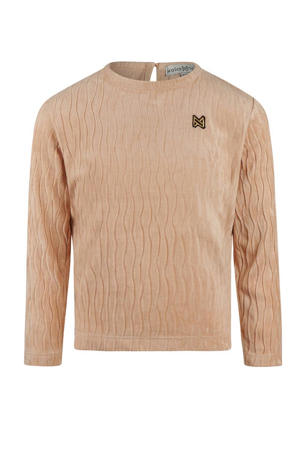 Beige meisjes Koko Noko fluwelen longsleeve met lange mouwen, ronde hals, knoopsluiting en textuur