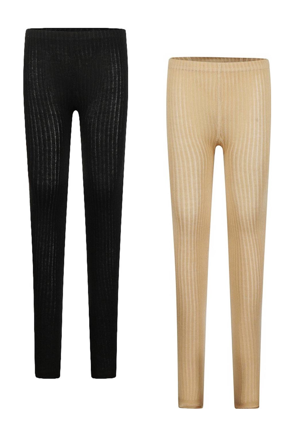 Set van 2 beige en zwarte meisjes Koko Noko Legging ribgebreid van stretchkatoen met slim fit, regular waist en effen