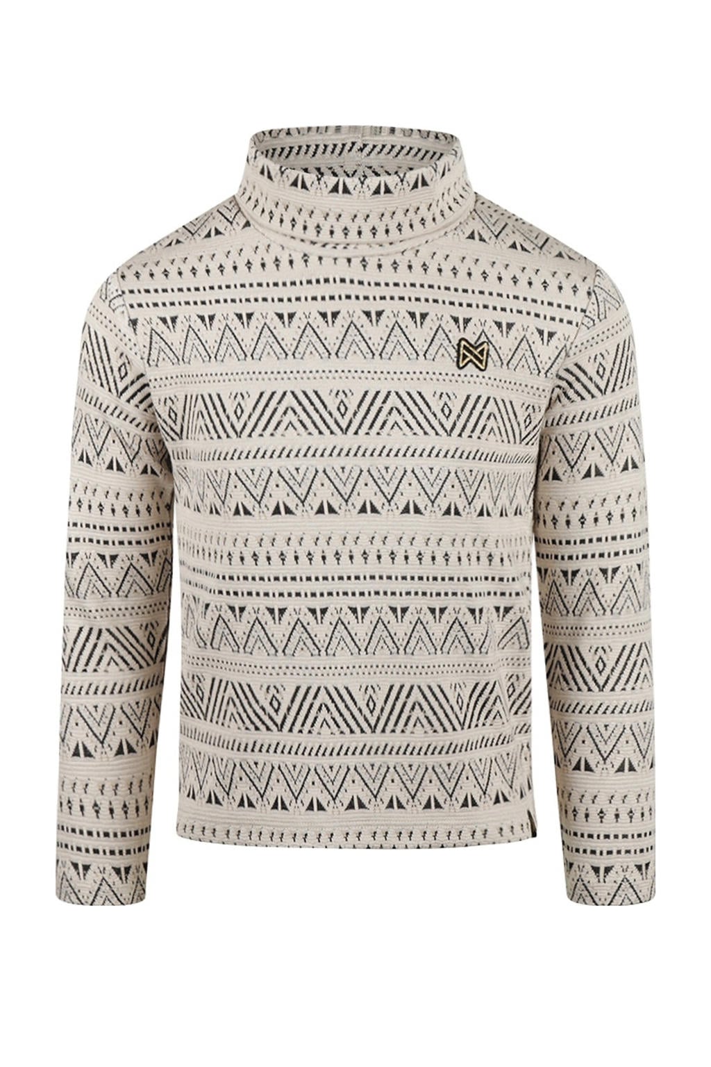 Ecru en donkerblauwe meisjes Koko Noko longsleeve rib gebreid van viscose met effen, lange mouwen en col