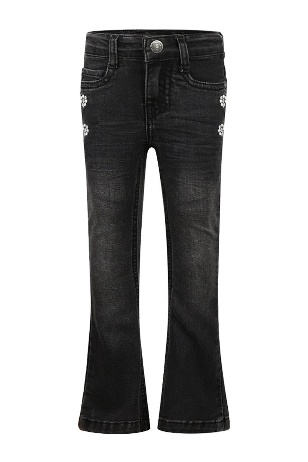 Black denim meisjes Koko Noko flared jeans black van katoen met regular waist, rits- en knoopsluiting en effen
