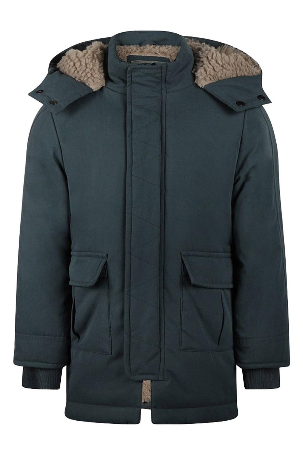 Donkerblauwe jongens Koko Noko parka van polyester met effen, lange mouwen, capuchon, rits- en drukknoopsluiting en teddy detail