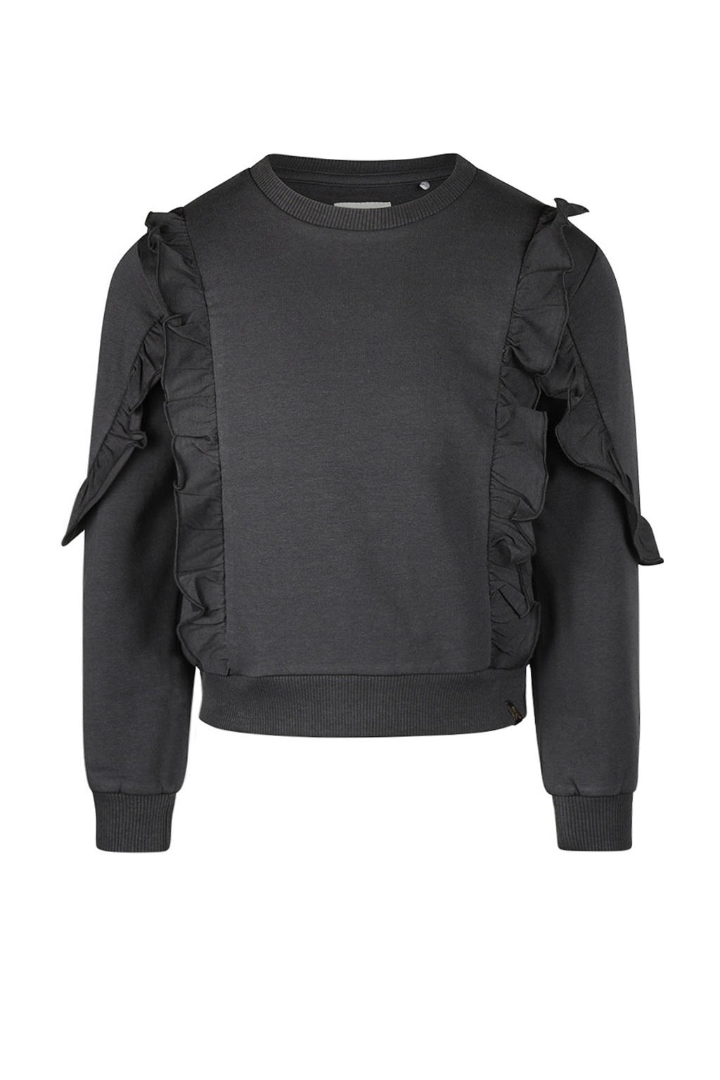 Antraciete meisjes Koko Noko sweater gebreid van stretchkatoen met effen, lange mouwen en ronde hals