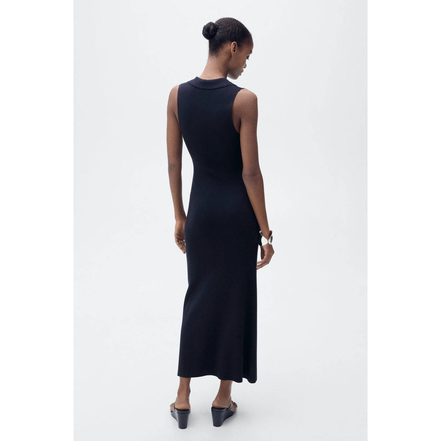 Mango maxi jurk rib gebreid donkerblauw