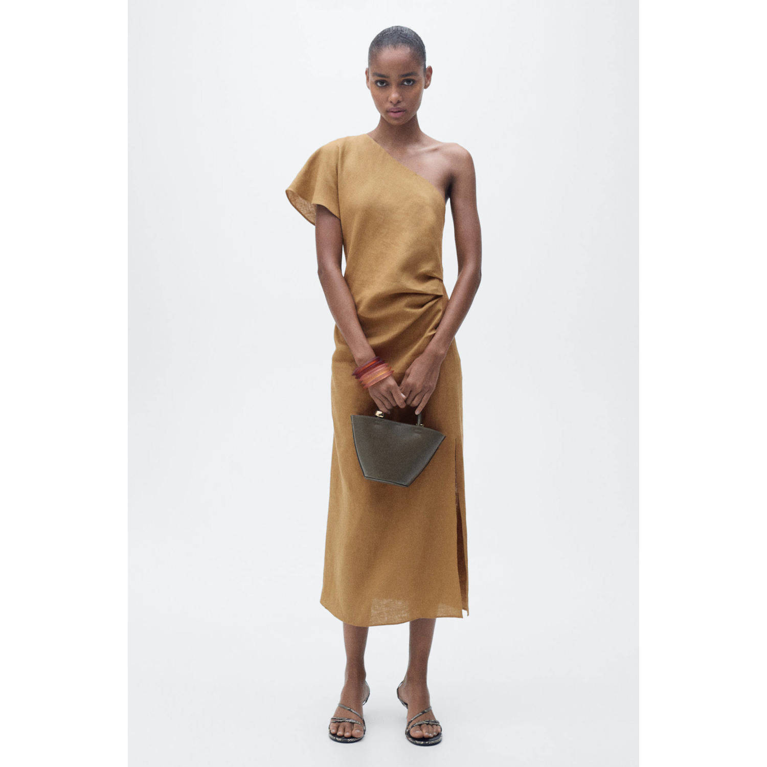 Mango midi jurk camel