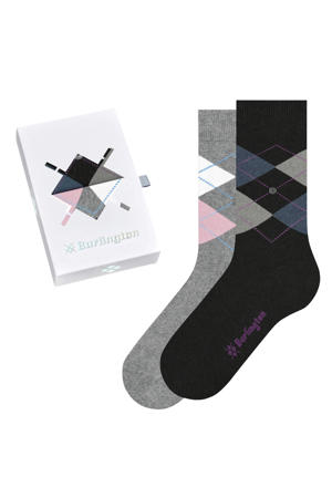 giftbox sokken Argyle - zwart (set van 2)