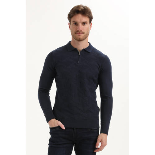 GABBIANO trui met ingebreid patroon donkerblauw afbeelding