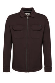 thumbnail: Bruine heren GABBIANO overshirt van sweat materiaal met effen, lange mouwen, klassieke kraag en ritssluiting