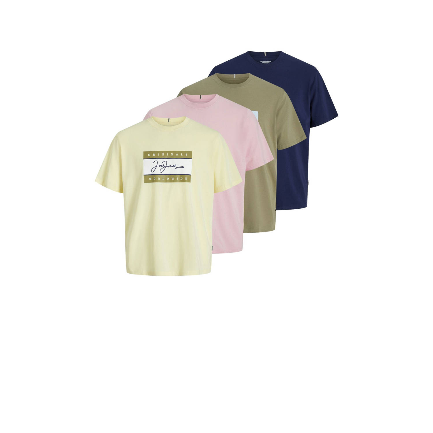 JACK & JONES ORIGINALS regular t-shirt JORFREDERIKSBERG BOXSCRIPT (set van 4)