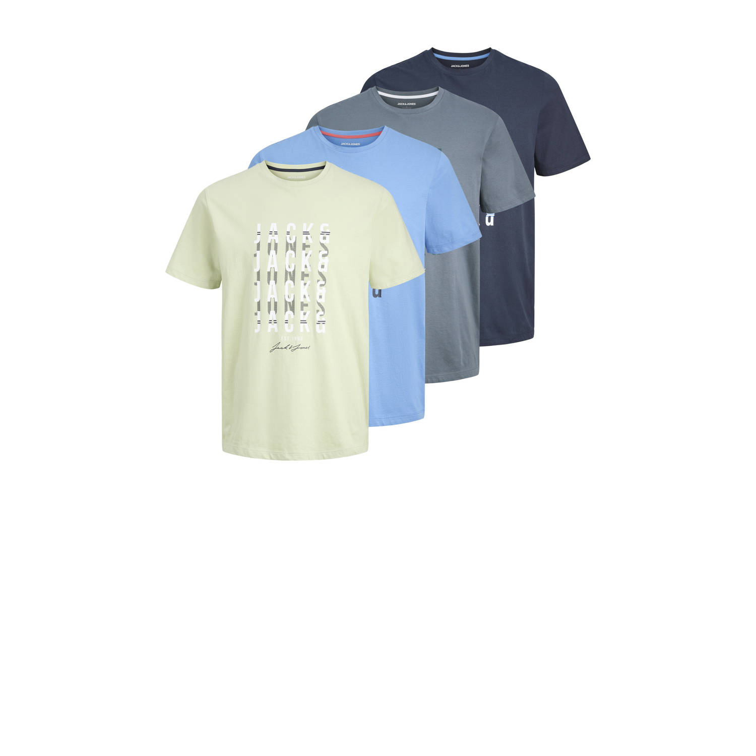 JACK & JONES regular t-shirt JJDELVIN multi (set van 4)