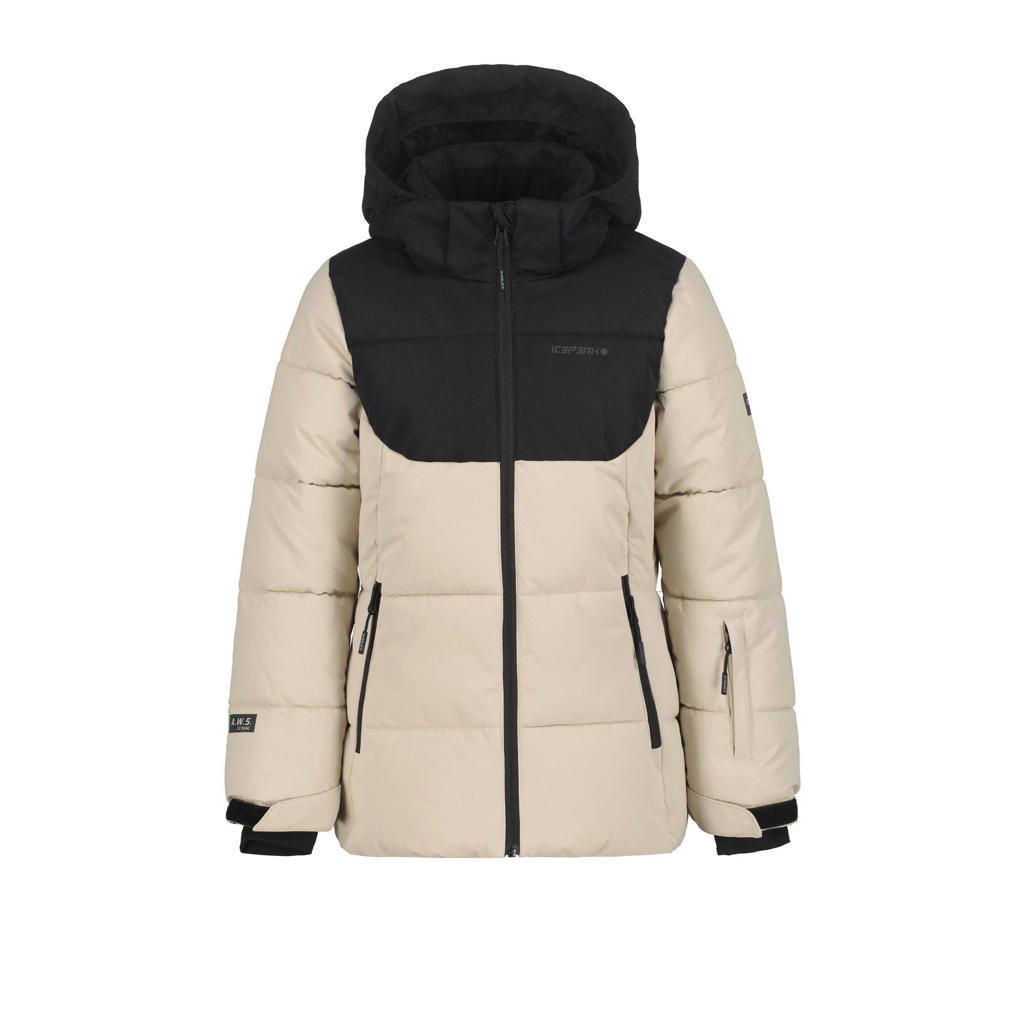Beige en zwarte meisjes Icepeak ski-jas Loris van polyester met effen en capuchon