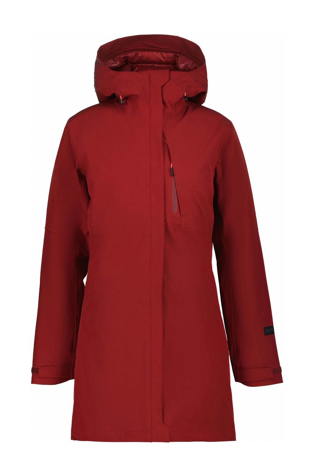 Rode dames Icepeak parka Bagheria van polyester met lange mouwen, capuchon en 2-way rits met windvanger