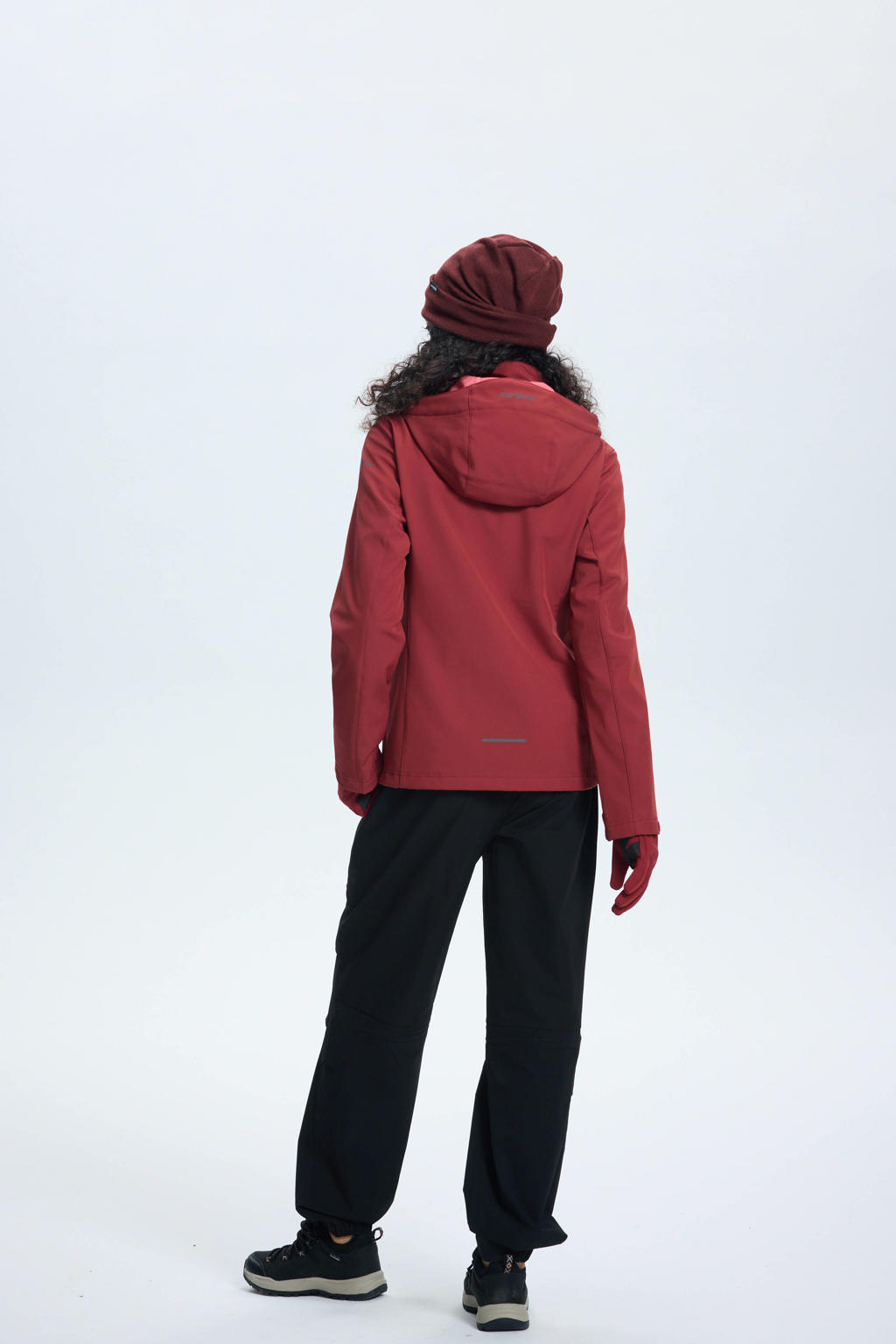 Rode dames Icepeak softshell jas Brenham met effen, lange mouwen, capuchon en ritssluiting