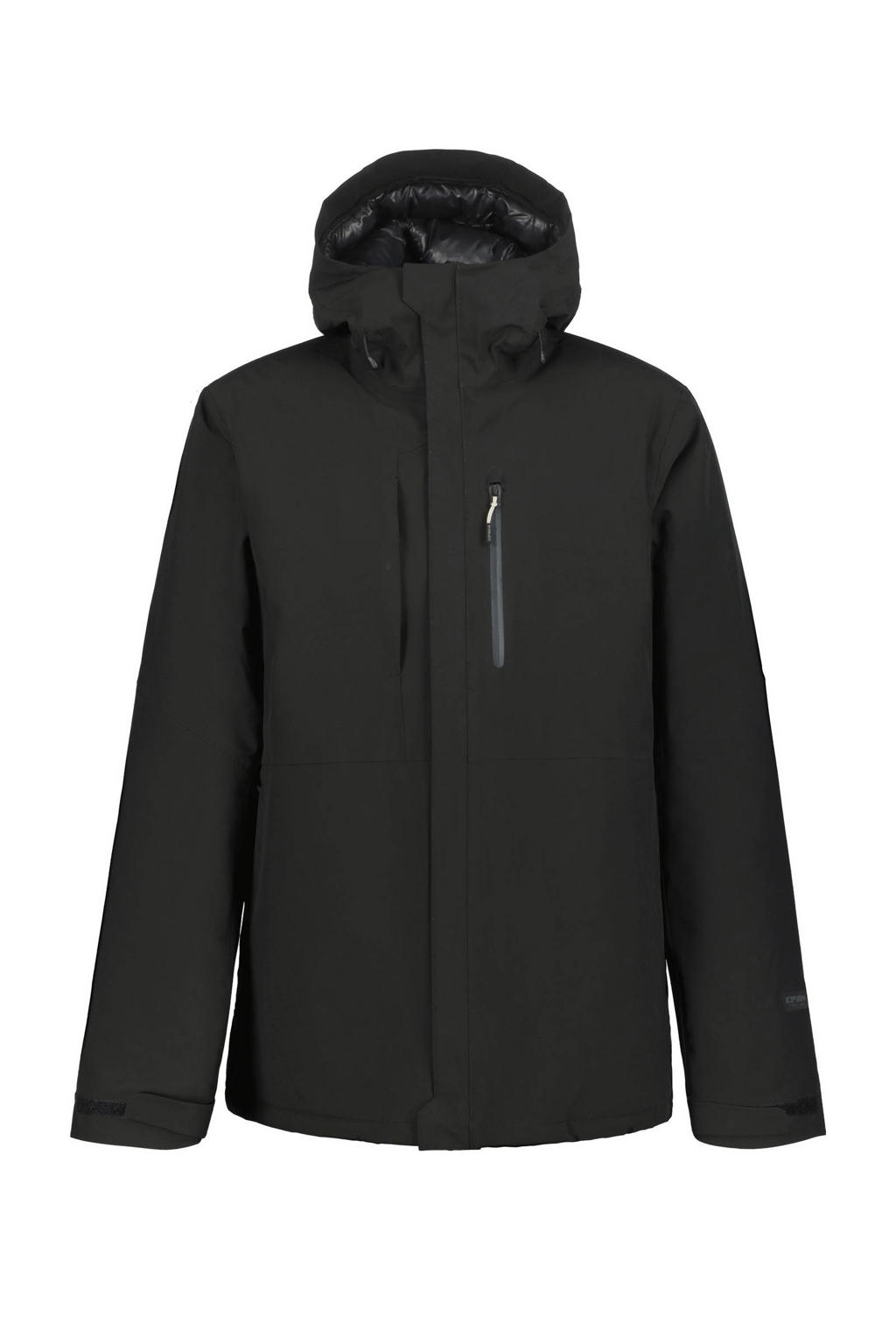Zwarte heren Icepeak parka Bakerhill van polyester met effen, lange mouwen, capuchon en rits met windvanger