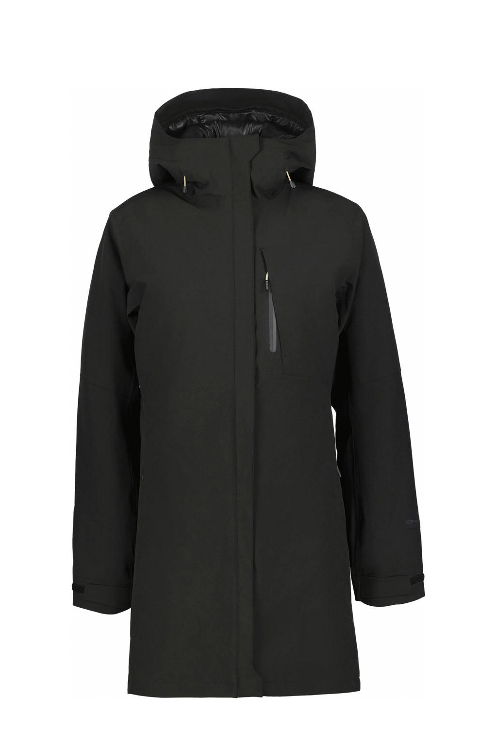 Zwarte dames Icepeak parka Bagheria van polyester met lange mouwen, capuchon en 2-way rits met windvanger