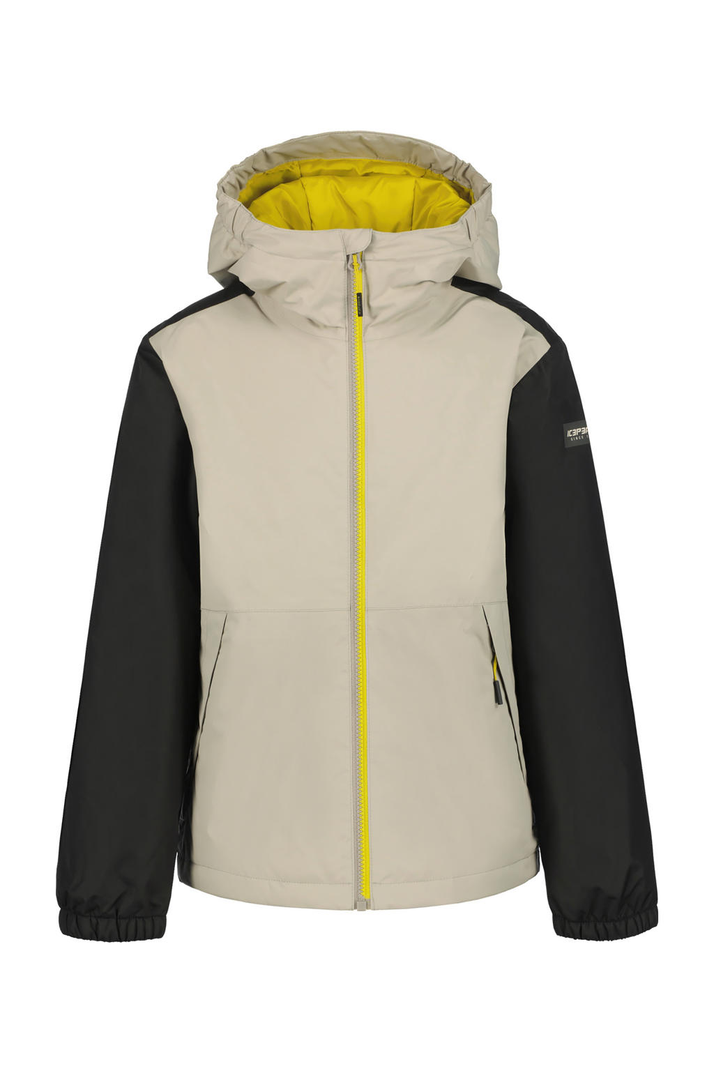 Zandkleurige jongens Icepeak jas KAKTOVIK JR van polyester met effen, lange mouwen, capuchon en rits met windvanger