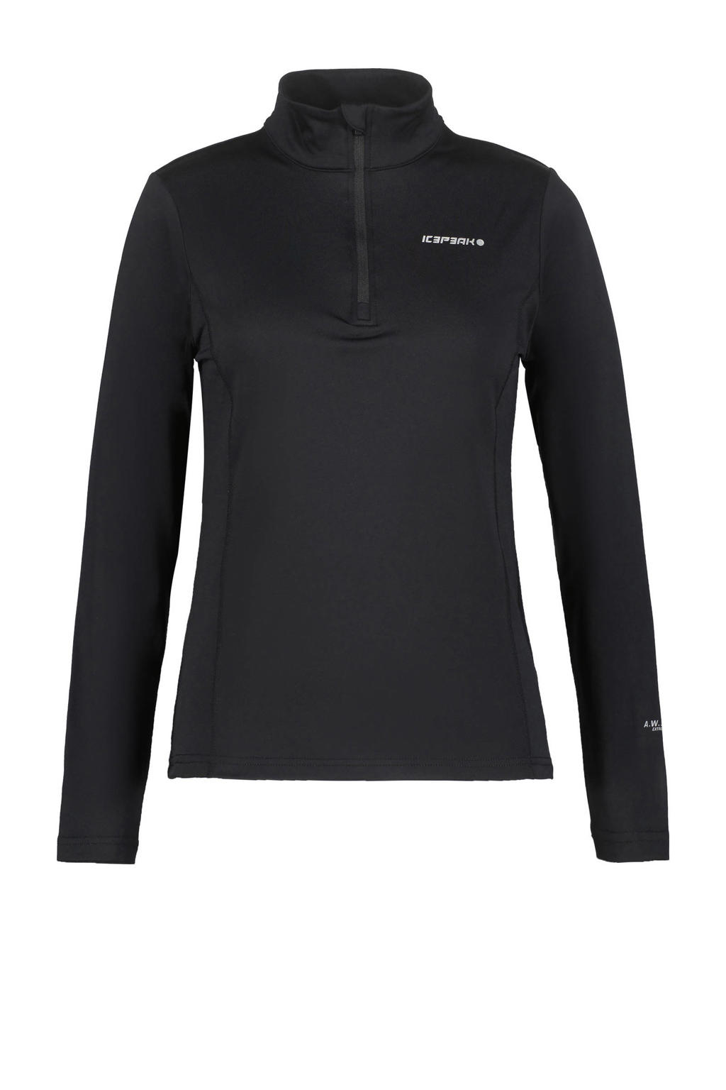 Zwarte dames Icepeak skipully Ferndale van polyester met effen, lange mouwen, opstaande kraag en halve rits