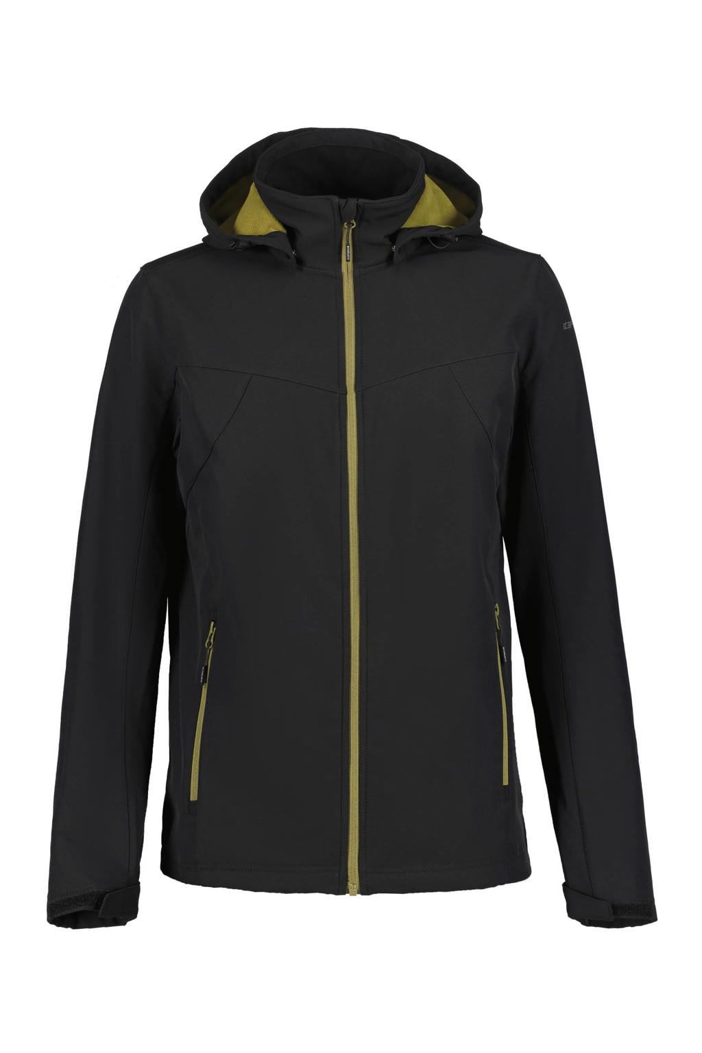 Zwarte heren Icepeak jas Brimfield van softshell materiaal met effen, lange mouwen, capuchon en ritssluiting