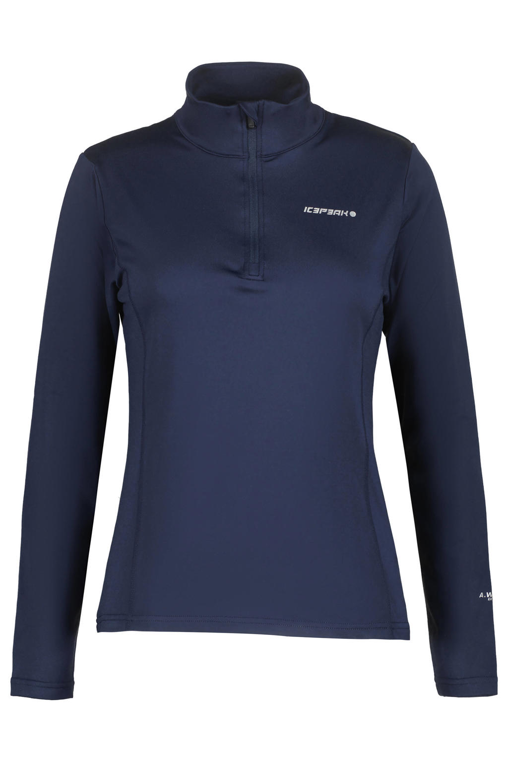 Donkerblauwe dames Icepeak skipully Ferndale van polyester met effen, lange mouwen, opstaande kraag en halve rits