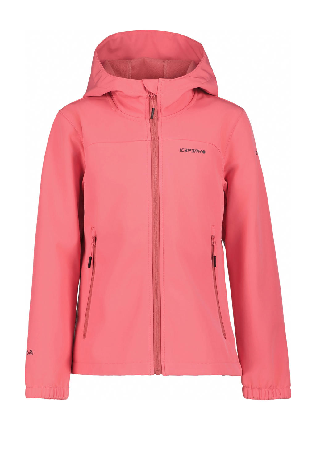 Roze meisjes Icepeak jas Kobryn van softshell materiaal met effen, lange mouwen, capuchon en ritssluiting