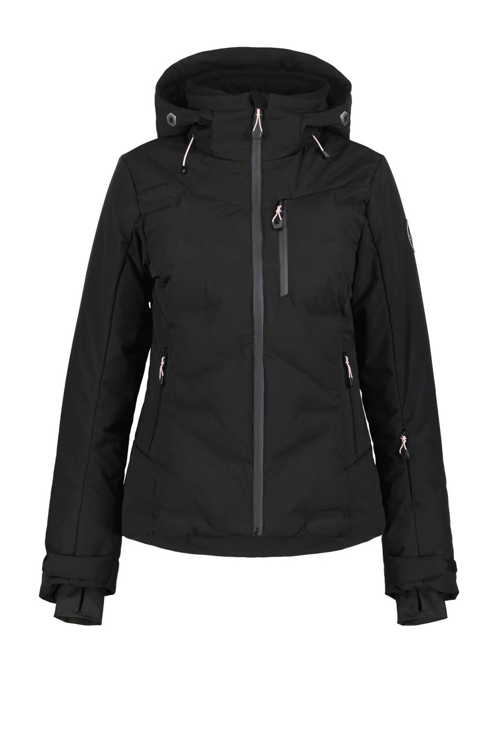 Zwarte dames Icepeak ski-jas Flovilla van polyester met effen, capuchon en ritssluiting